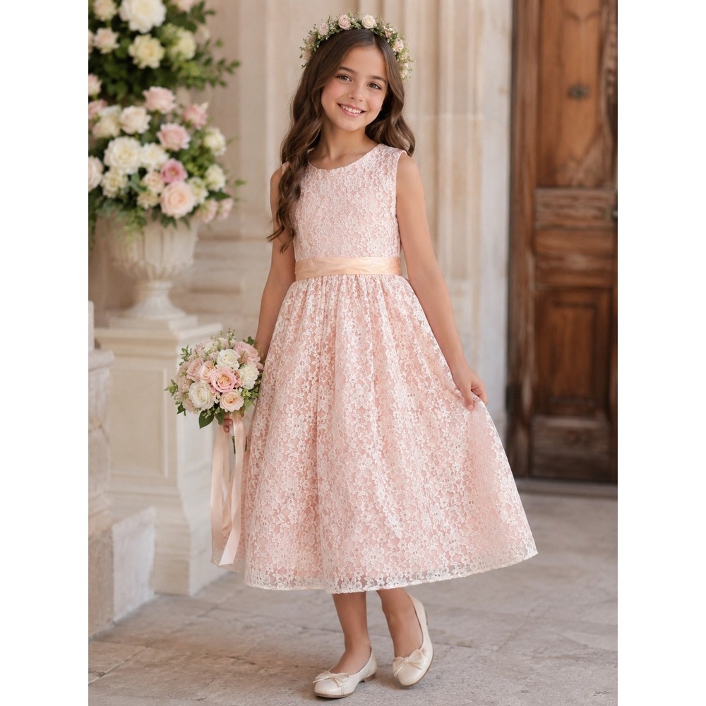 Vintage 90s Cinderella Couture Dress Girls 12 Peach Pink White Lace Made in USA